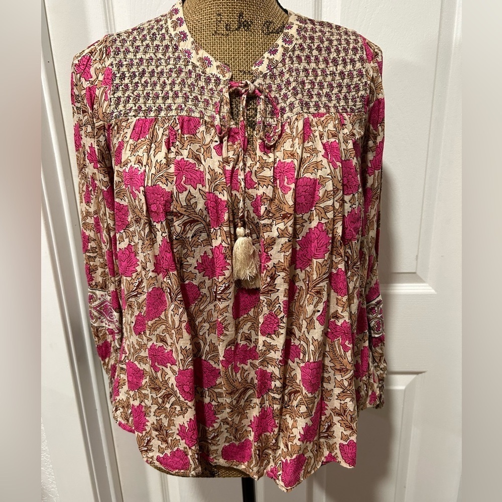Rachel Zoe Pink and Brown Floral Blouse